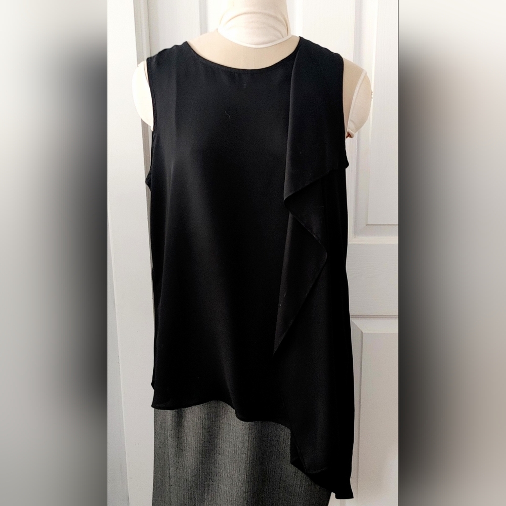 Kenneth Cole Black Asymmetrical Sleeveless Tunic Top | Size L